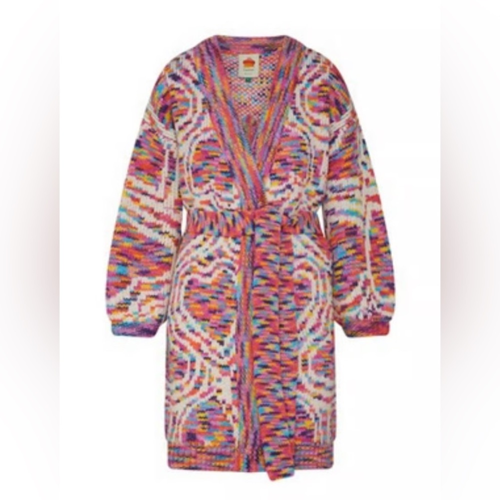 Farm Rio Multicolored Hearts Duster Cardigan Sweater XS